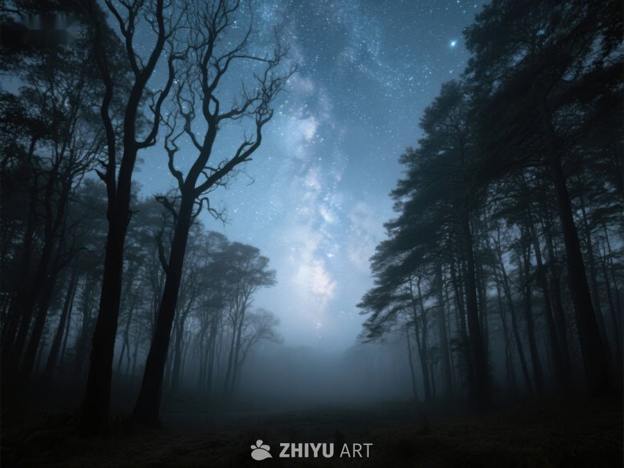 夜空下的幽静森林 398