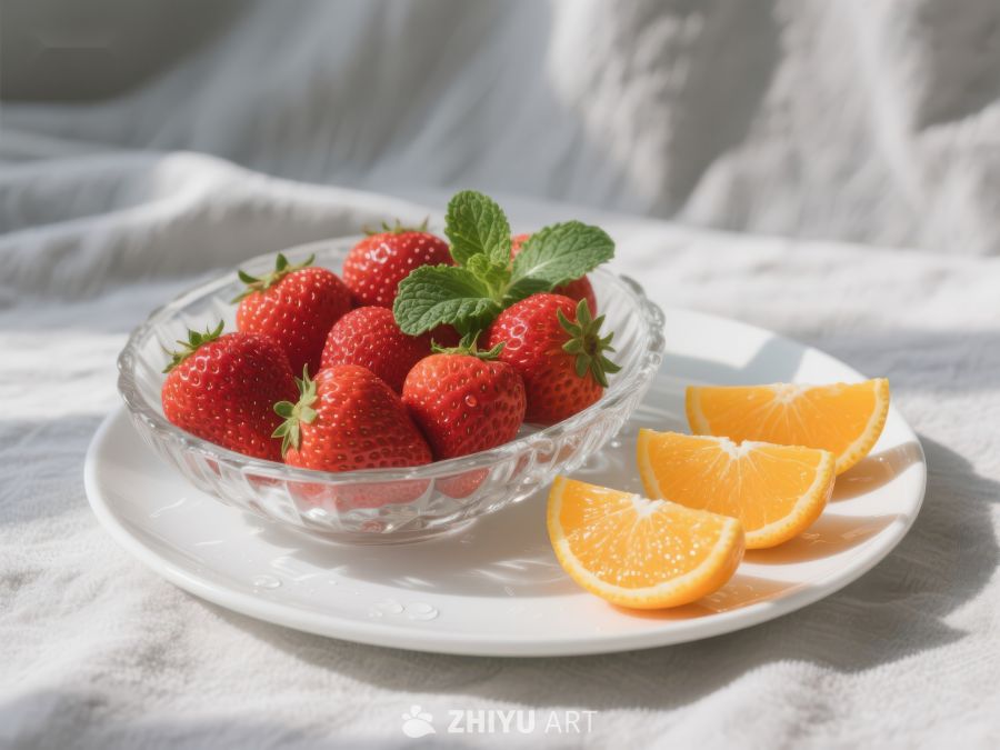 新鲜草莓与橙片的清新组合 529