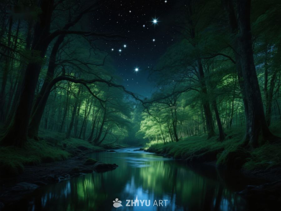夜幕森林溪流，星光闪烁 465
