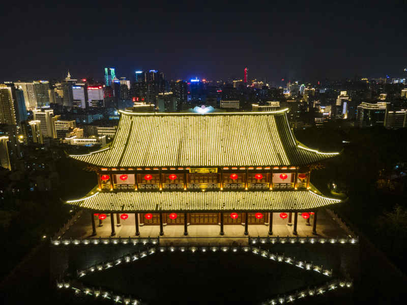 福建福州威海楼夜景航拍摄影图