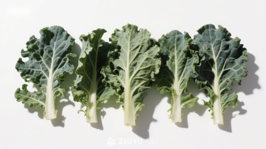 五片羽衣甘蓝叶片排列展示