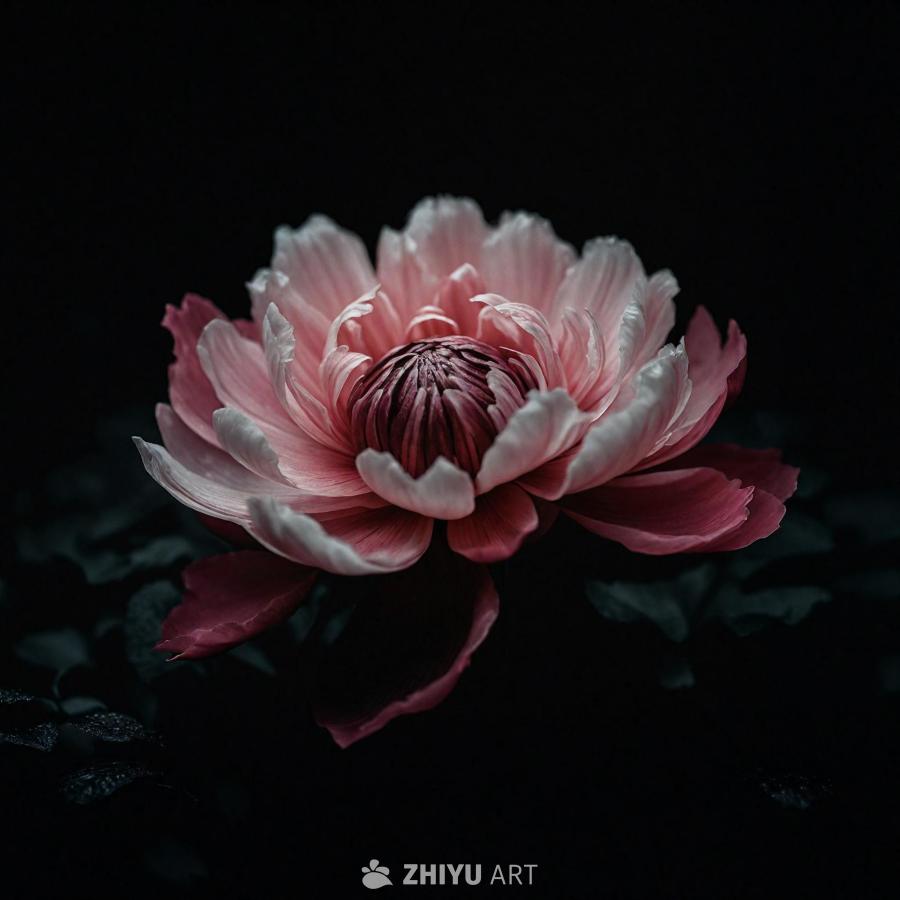 一朵大型粉色花朵位于前景，花朵中心为白色，周围环绕