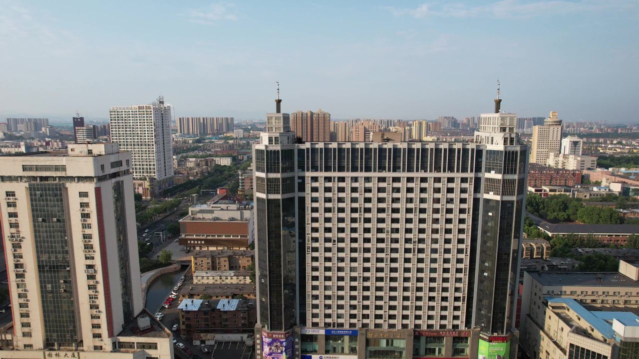 山东淄博城市建设航拍  