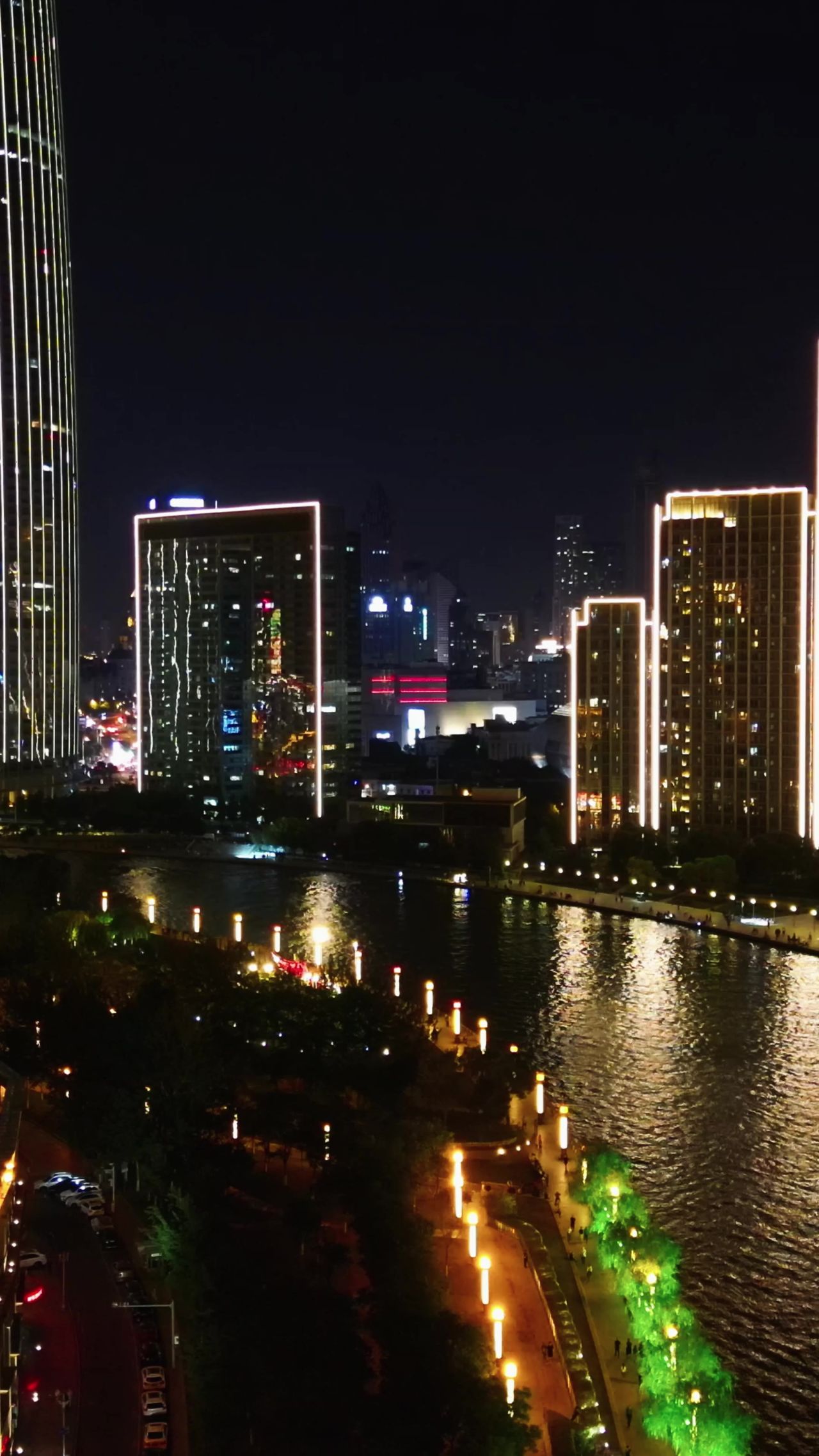 天津城市夜景灯光竖屏航拍 
