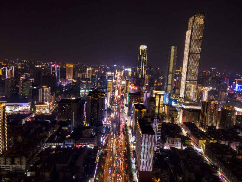 湖南长沙城市夜景灯光交通航拍摄影图 