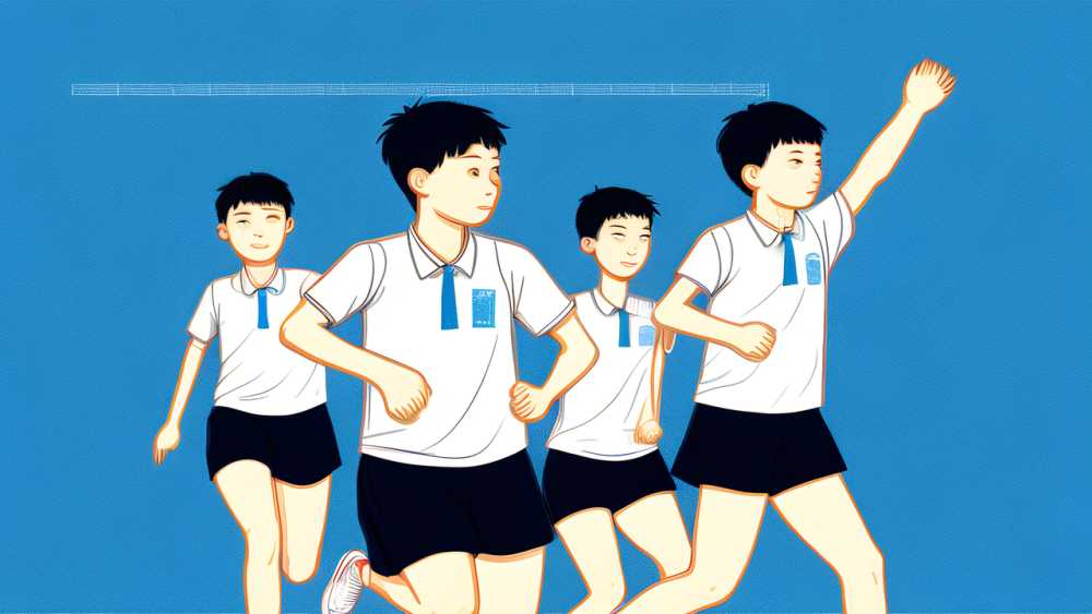 蓝色开学社团运动学生线条插画