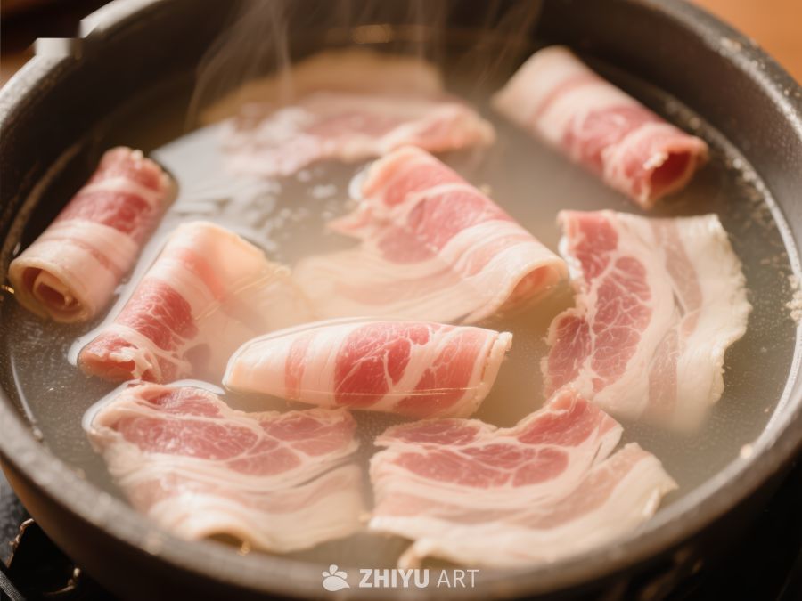 热锅中煮制的卷肉片 473