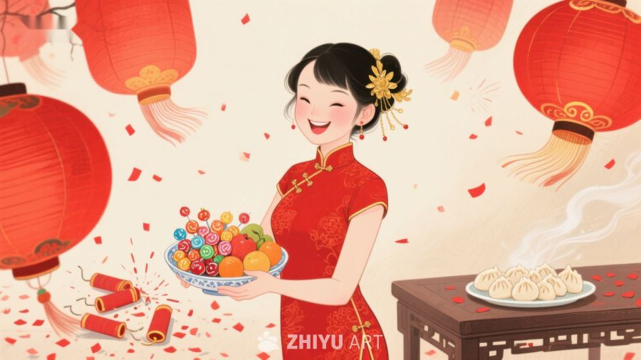 女子手捧糖果庆祝节日 748