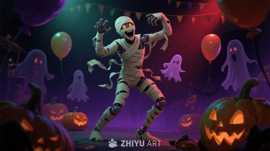万圣节木乃伊欢乐舞动