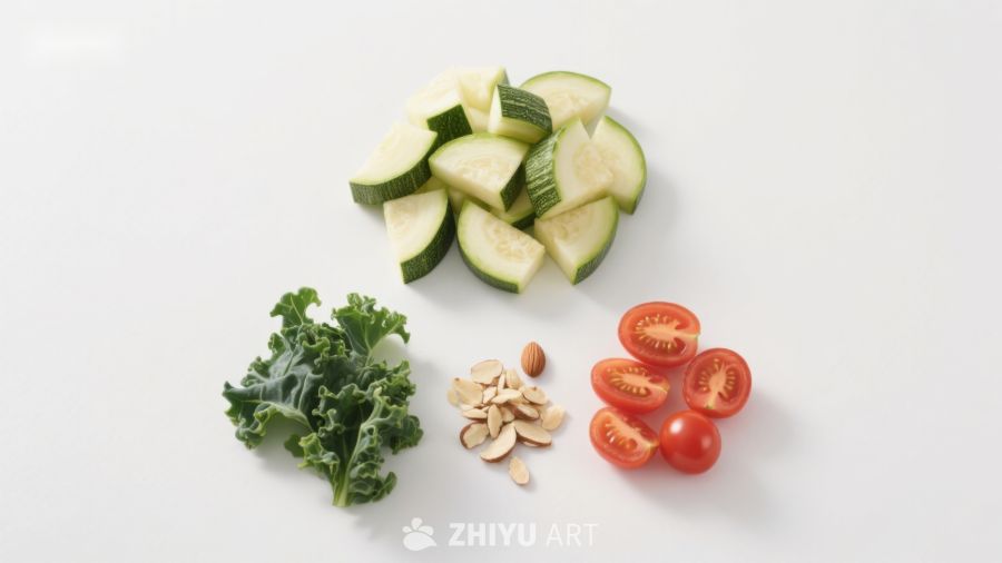切片蔬菜与坚果组合