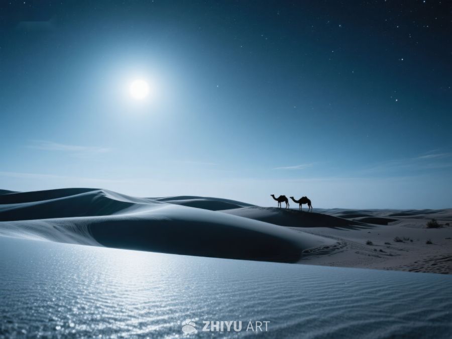 月光下的沙漠骆驼剪影 500