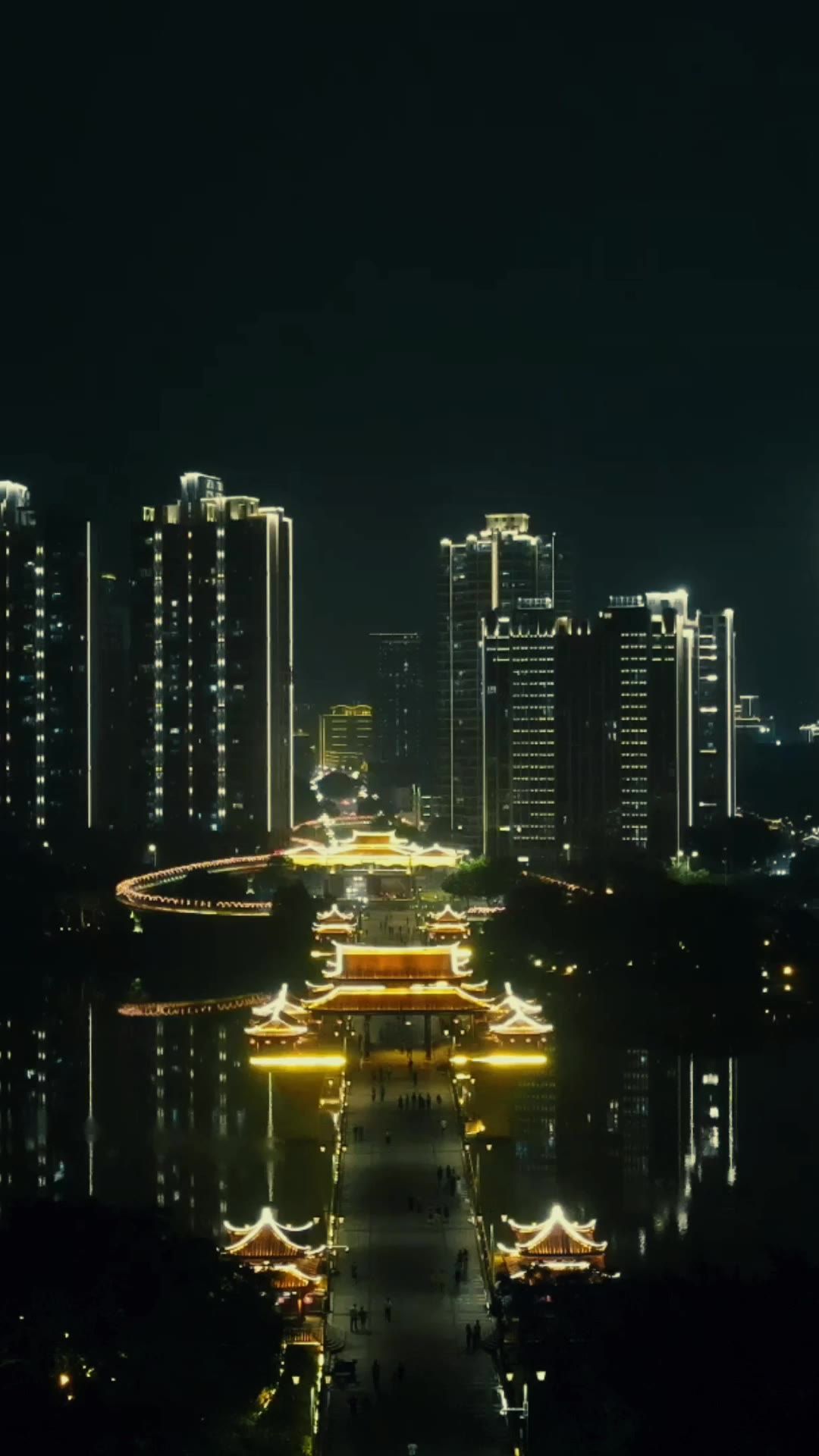 城市航拍福建漳州城市夜景交通竖屏航拍