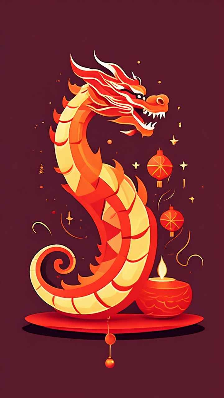 过年春节游龙灯简约插画 80