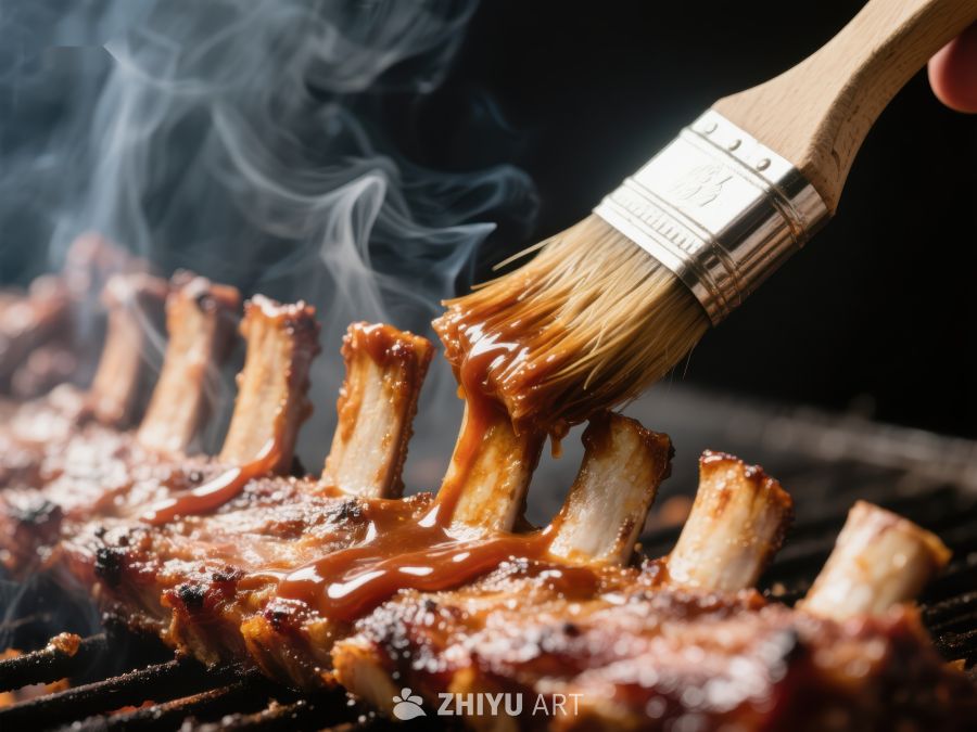 烧烤肋排刷酱特写