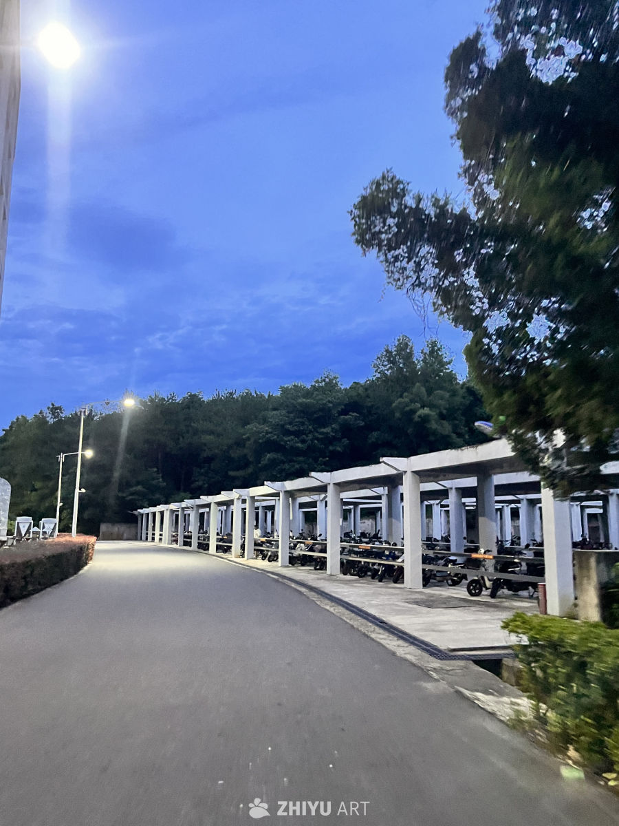 夜幕下的停车棚