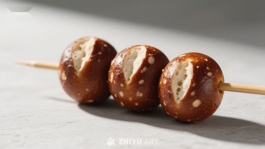 串烧面包球，表面金黄酥脆