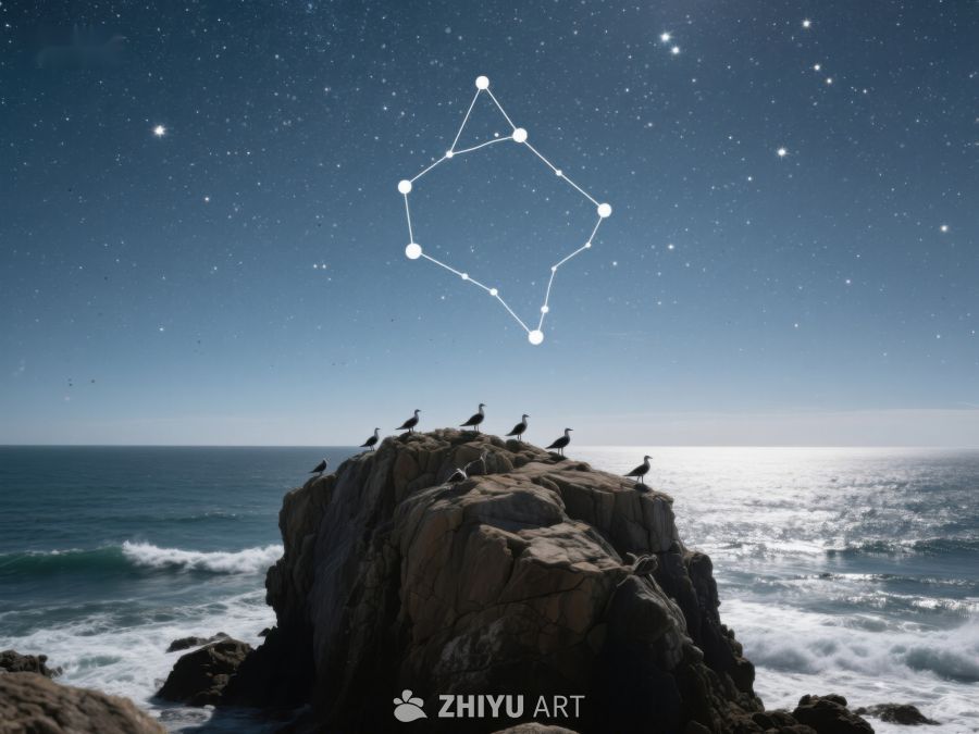 星空下的岩石与海鸥 220