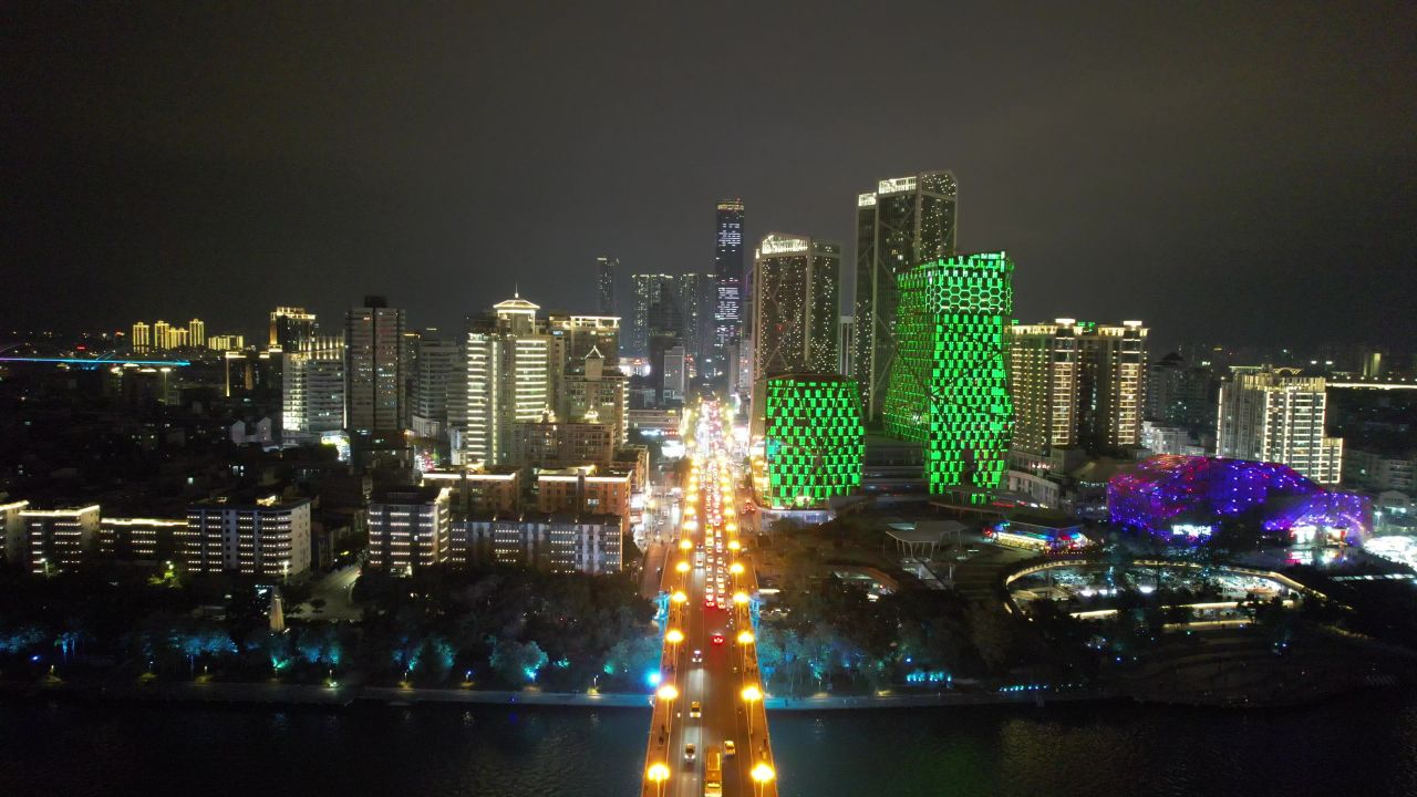 柳州夜景交桥梁航拍 
