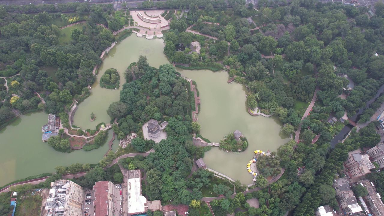 城市公园绿化植物航拍  