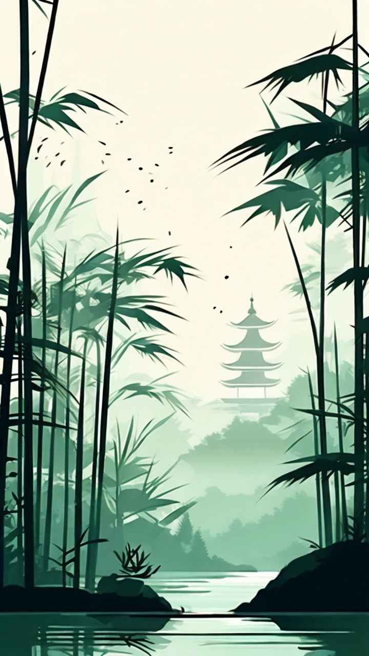 绿竹水墨插画背景图 26