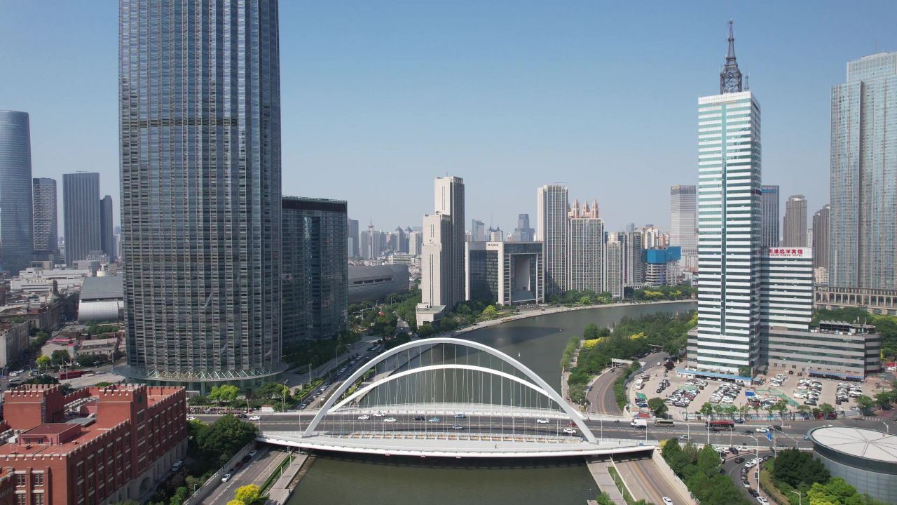 天津海河CBD高楼建筑航拍  