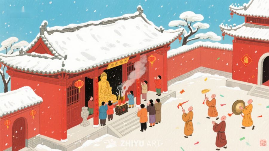 雪中寺庙迎新春 1145