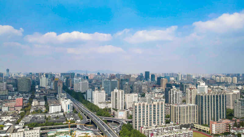 浙江杭州城市风光航拍摄影图 