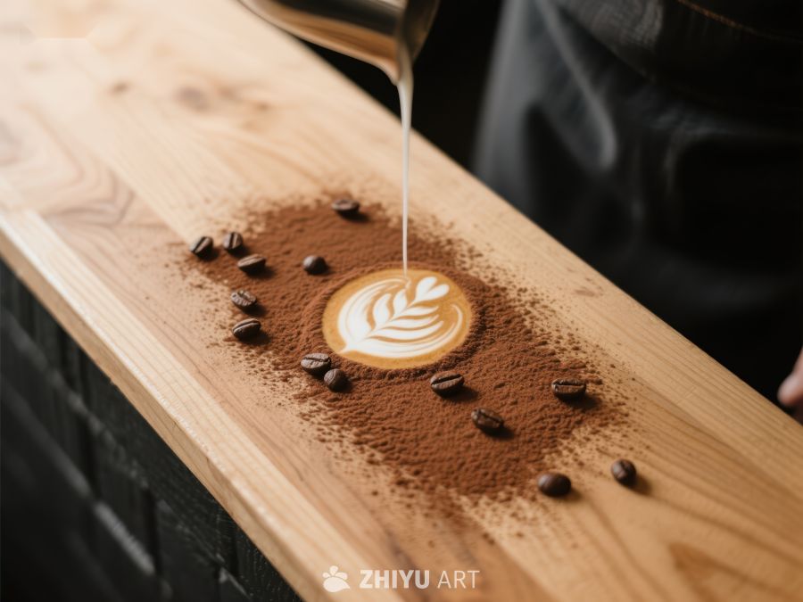 咖啡拉花艺术：木板上的创意呈现 555