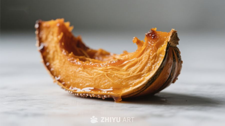 烤制南瓜片的特写