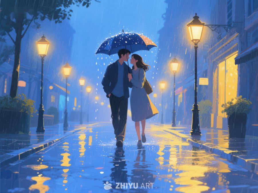 雨夜街头情侣共伞漫步 1066