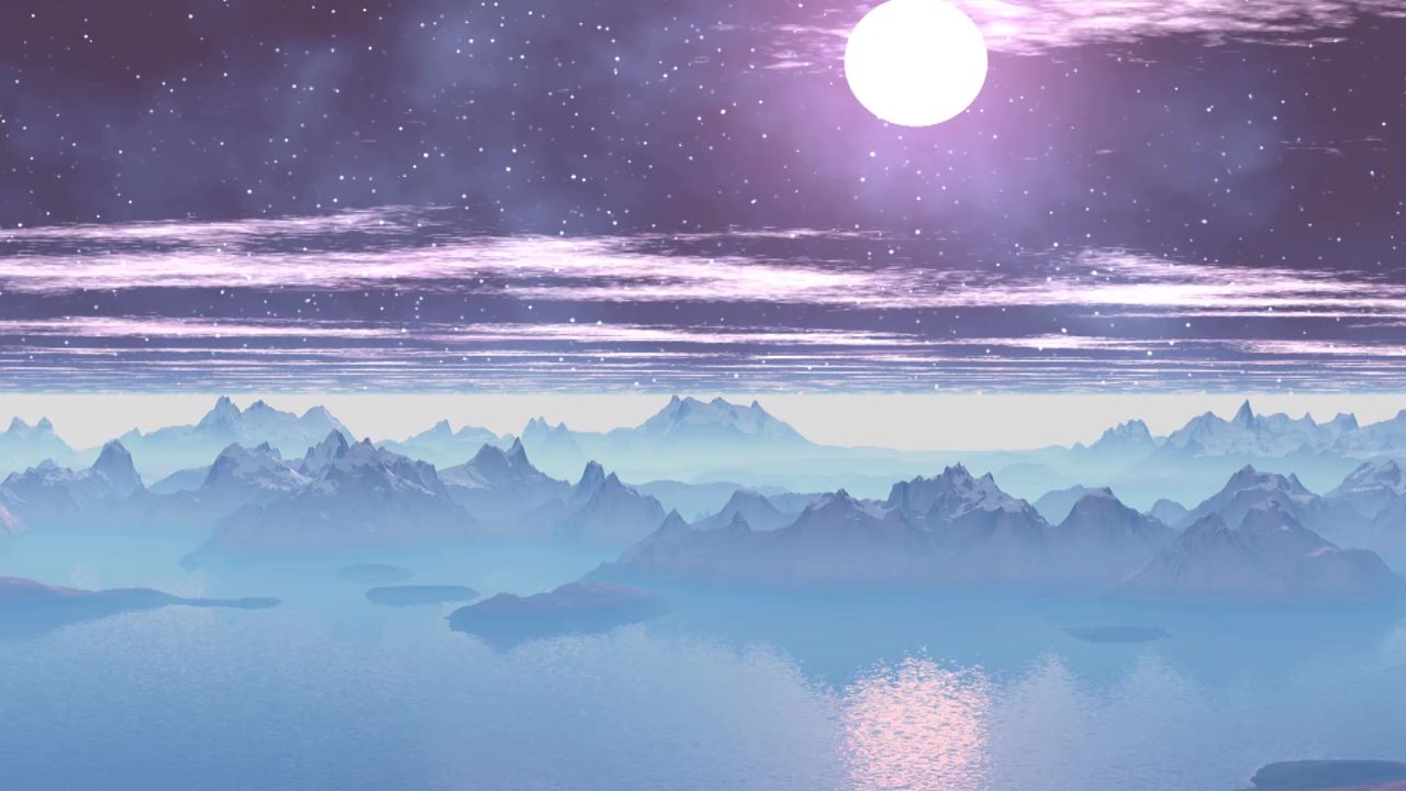 唯美大海上升月亮白月光蓝色夜空圆月明月大屏幕舞台LED视频  123