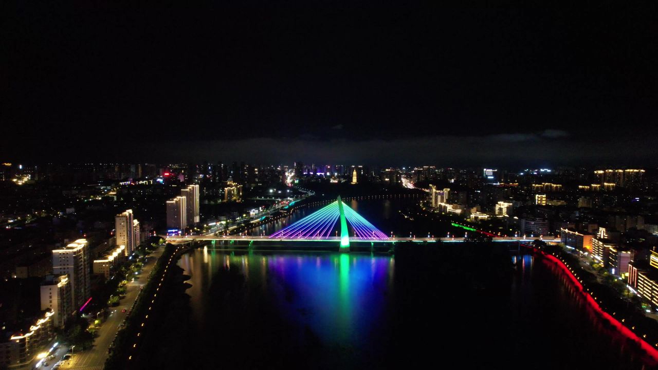 江西赣州章水两岸夜景灯光航拍