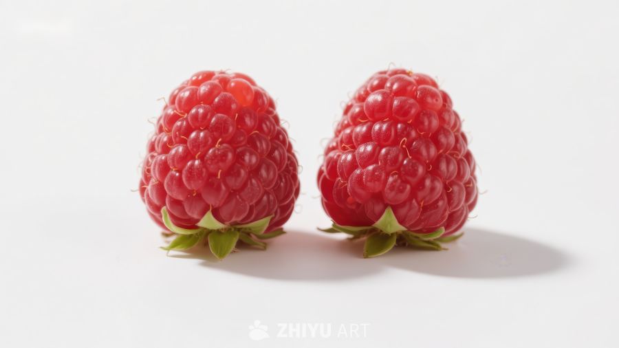 两颗新鲜红莓静置白底