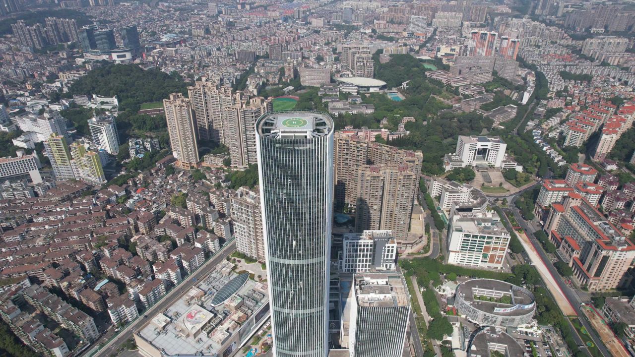 广东中山完美金鹰大厦地标建筑航拍 