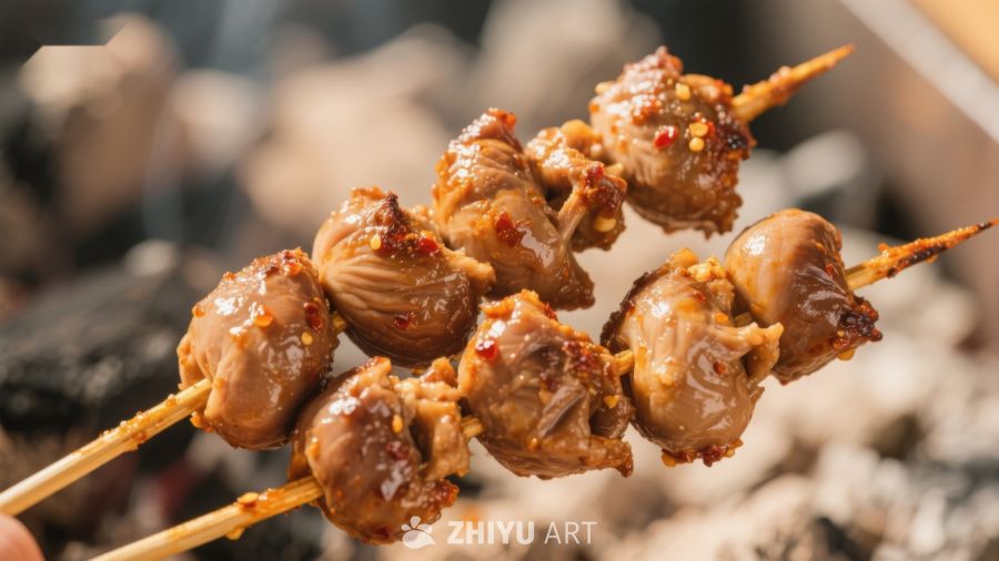 烤串上的美味肉丸