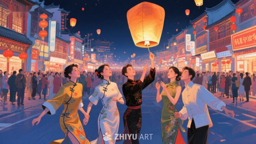 夜市放飞孔明灯 148