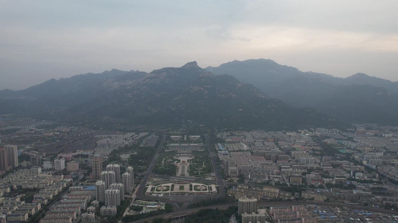 山东泰安城市风光航拍 