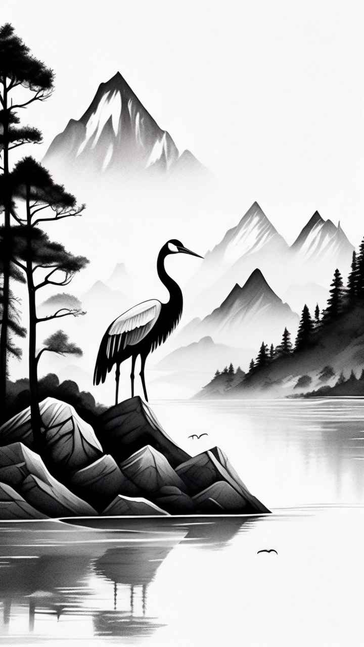 国风山水鹤插画背景 71