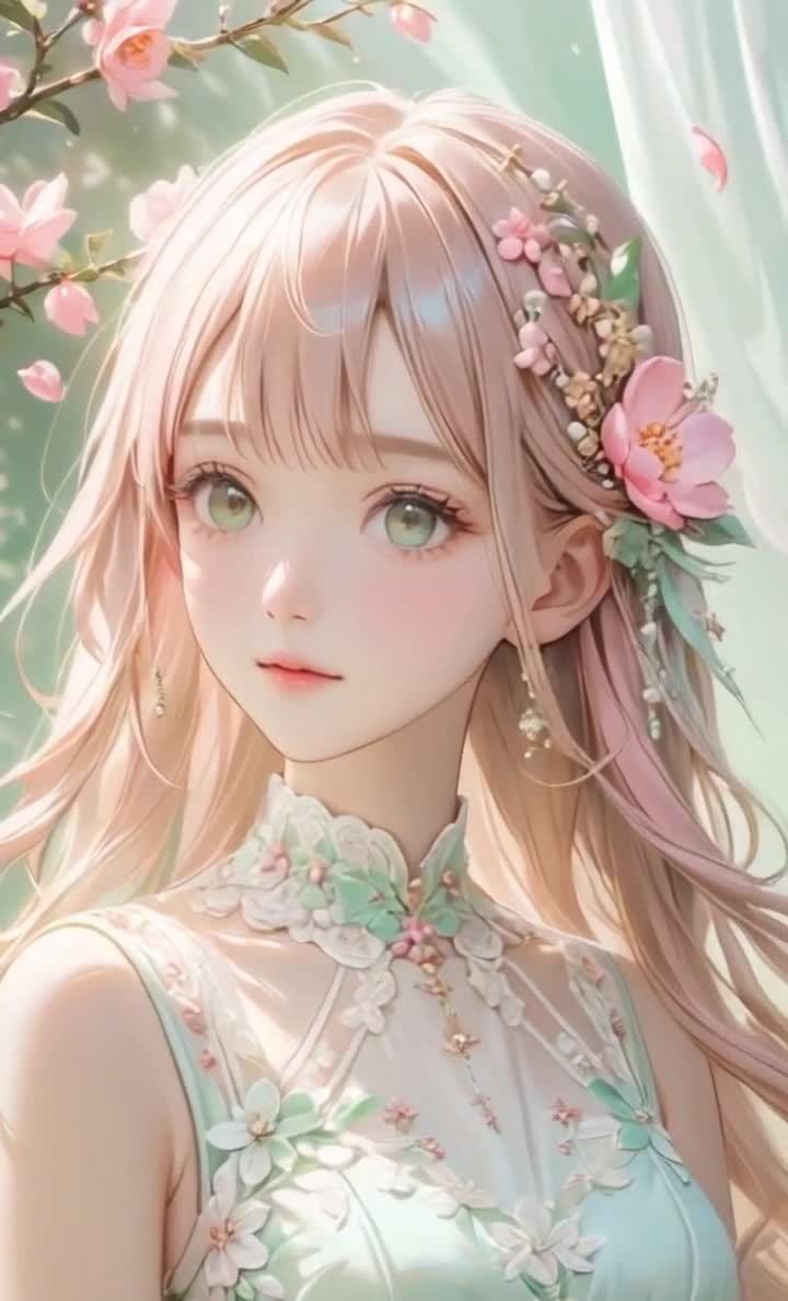 画面中是一位穿着白色长裙的年轻女孩的半身像，她的头