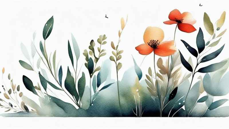 极简主义元素花朵和树枝插画