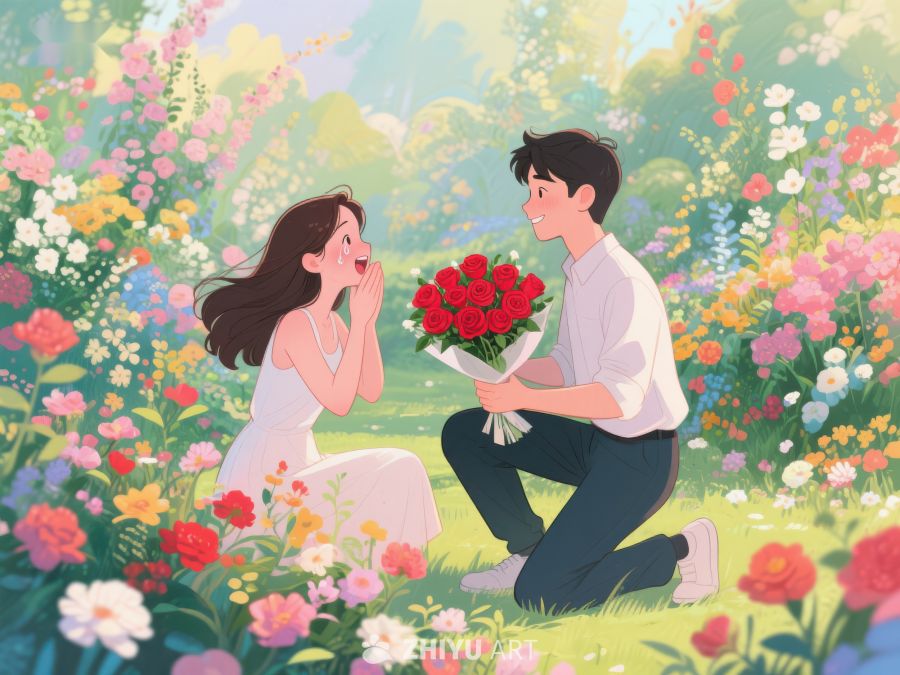 花园中求婚的浪漫瞬间 366