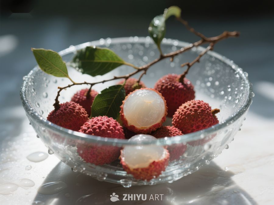新鲜荔枝盛于透明碗中 707