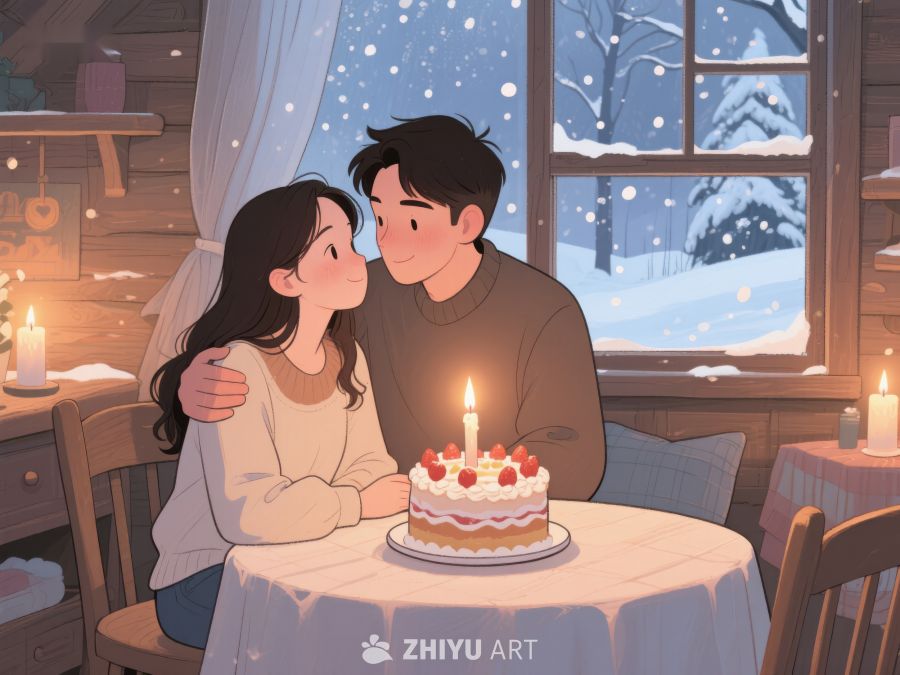 温馨冬夜，情侣共庆生日 687