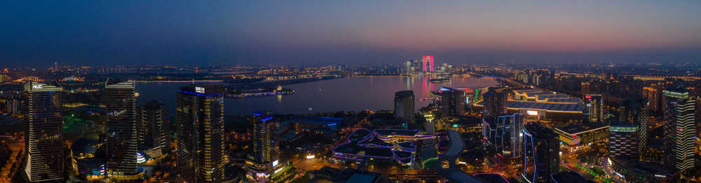 苏州园区夜景全景航拍