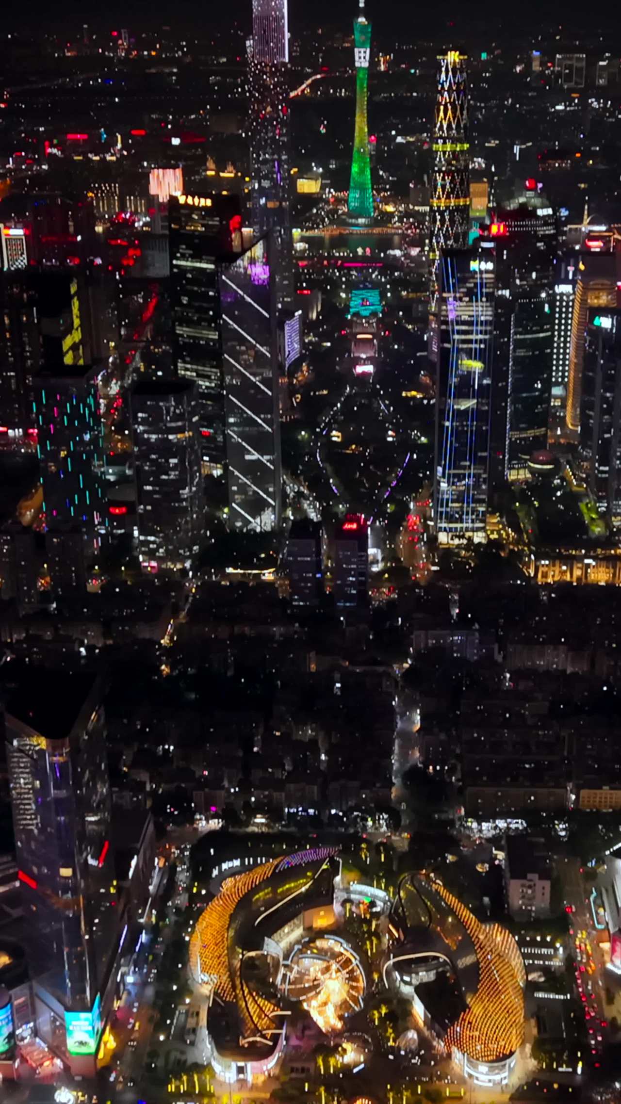 广州夜景城市风光航拍视频4K竖屏