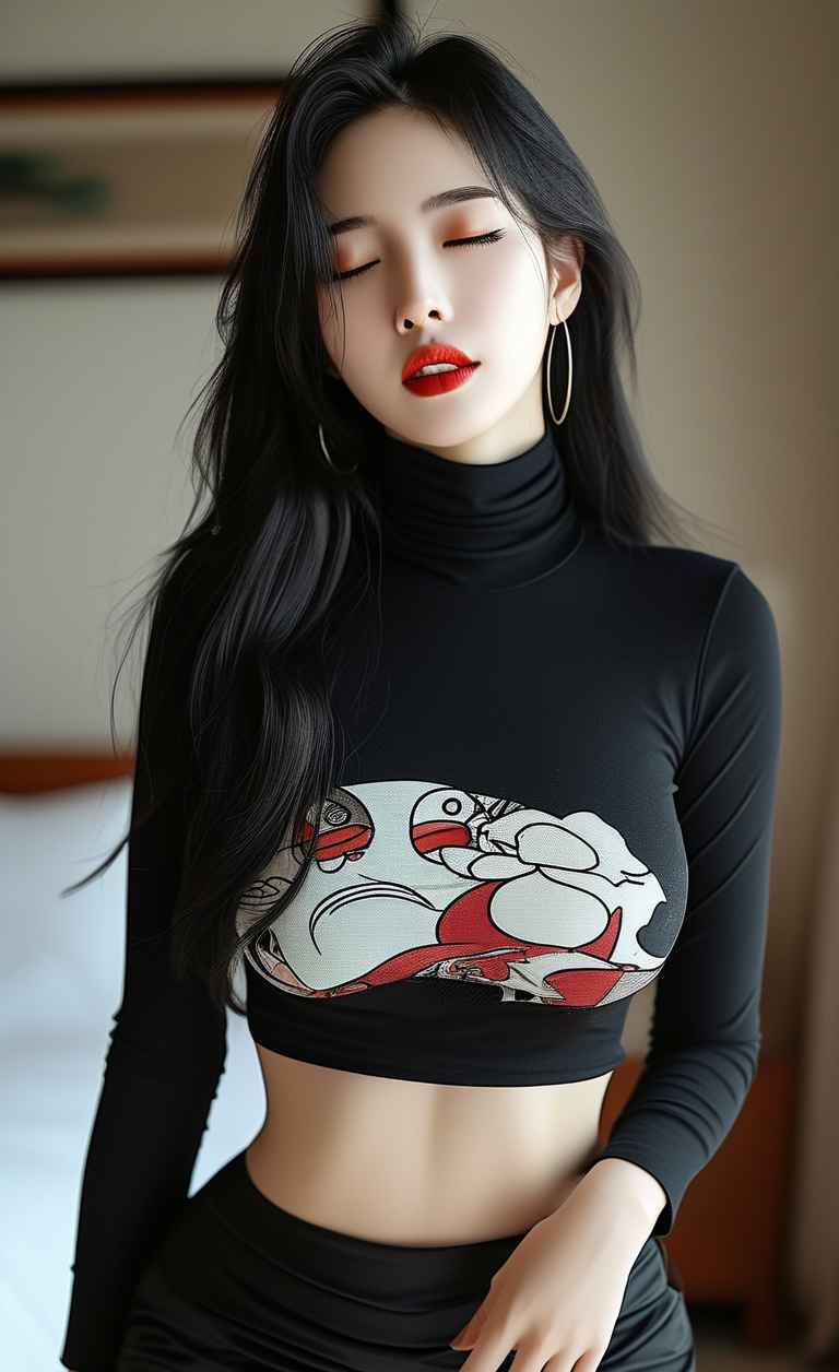 黑色衣服紧身穿搭美女长头发，成熟女性 26