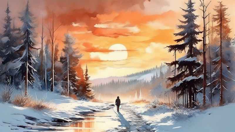 冬季背景图插画雪山雪景 119