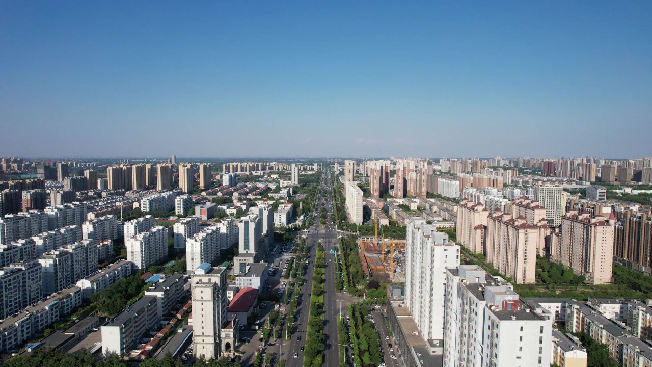 山东潍坊城市风光交通城市大景高楼建筑航拍 