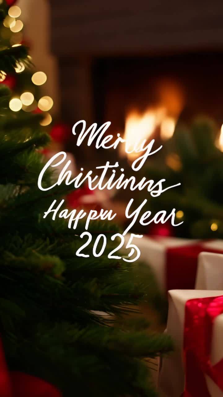 画面中心手写风格的文字Merry Christma