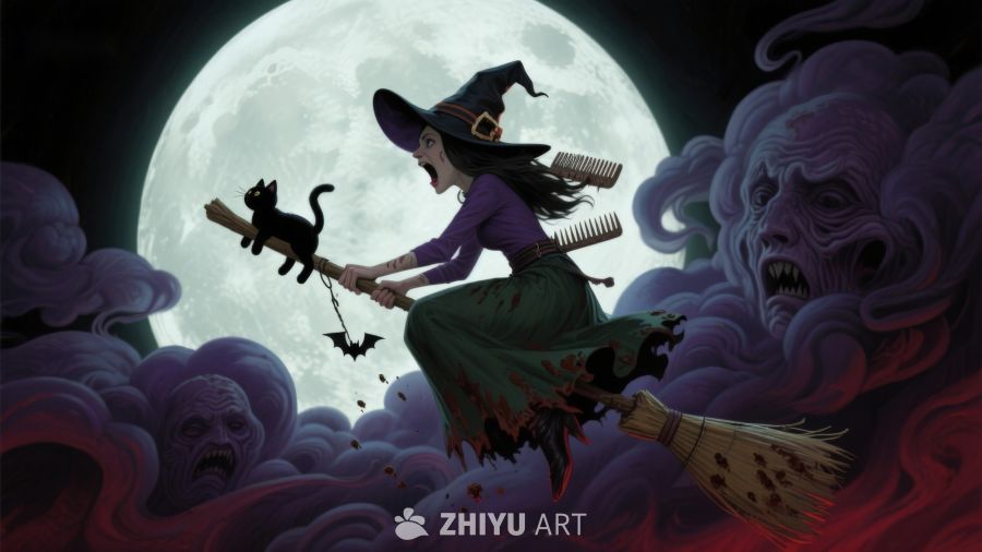巫女夜空飞行，黑猫相伴